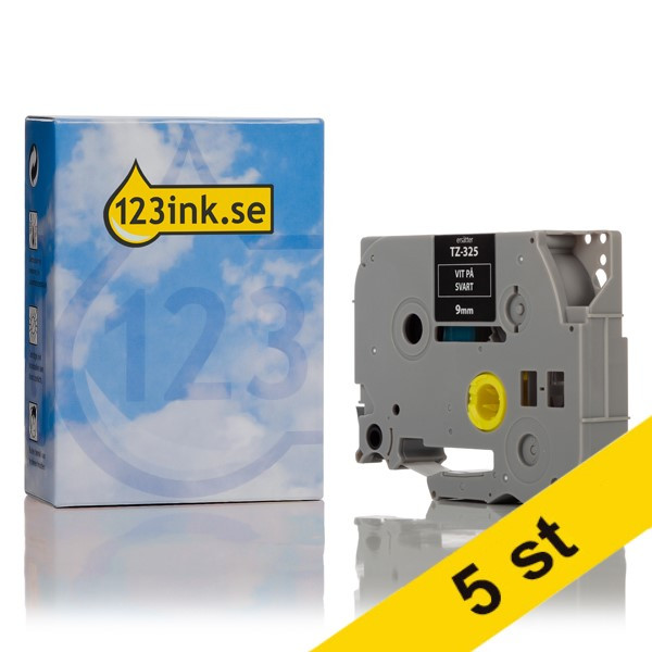Varumärket 123ink ersätter Brother TZe-325 | vit text - svart märkband  | 9mm x 8m | 5st 650631 - 1