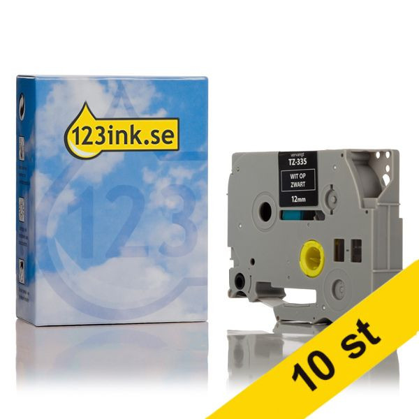 Varumärket 123ink ersätter Brother TZe-335 | vit text - svart märkband  | 12mm x 8m | 10st 650791 - 1