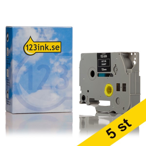 Varumärket 123ink ersätter Brother TZe-335 | vit text - svart märkband  | 12mm x 8m | 5st 650551 - 1