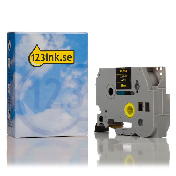 Varumärket 123ink ersätter Brother TZe-344 | guld text - svart märkband  | 18mm x 8m 080465 - 1