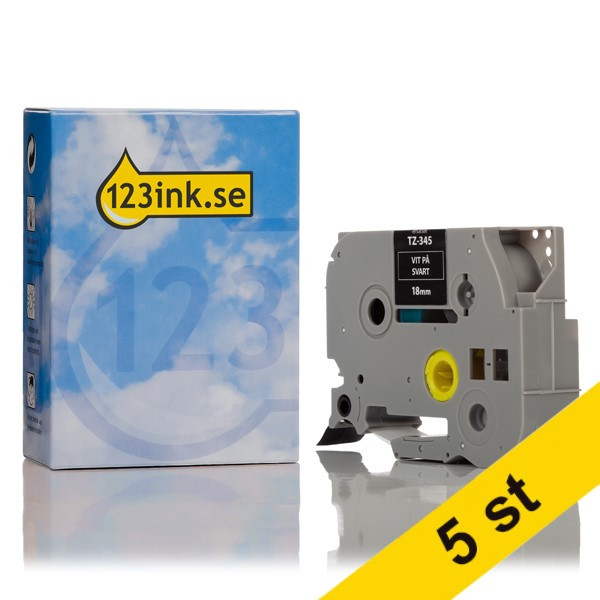 Varumärket 123ink ersätter Brother TZe-345 | vit text - svart märkband  | 18mm x 8m | 5st 650641 - 1