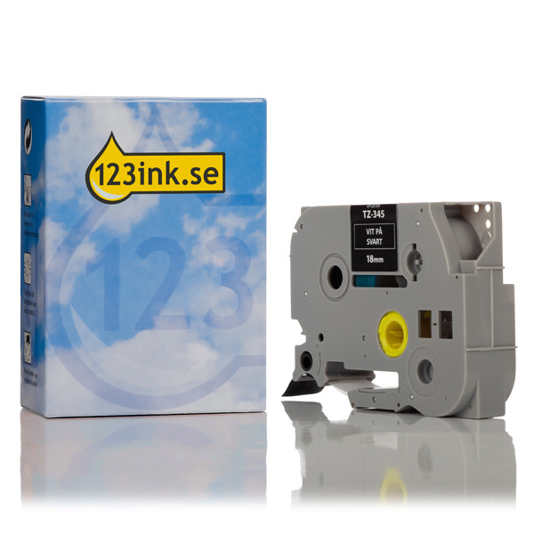 Varumärket 123ink ersätter Brother TZe-345 | vit text - svart märkband  | 18mm x 8m 080467 - 1