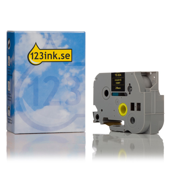 Varumärket 123ink ersätter Brother TZe-354 | guld text - svart märkband  | 24mm x 8m 080469 - 1