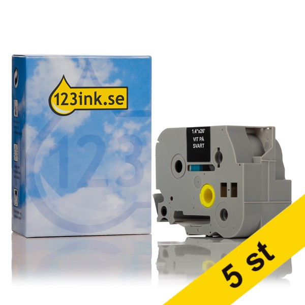 Varumärket 123ink ersätter Brother TZe-365 | vit text - svart tejp | 36mm x 8m | 5st TZe365C 650700 - 1