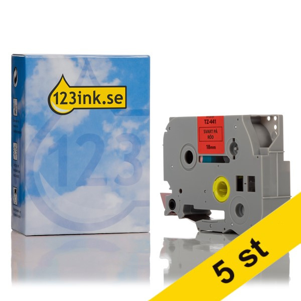 Varumärket 123ink ersätter Brother TZe-441 | svart text - röd märkband  | 18mm x 8m | 5st 650705 - 1