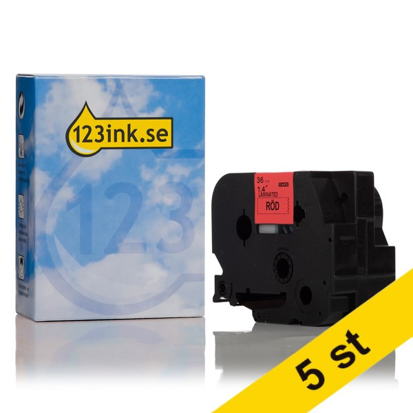 Varumärket 123ink ersätter Brother TZe-461 | svart text - röd märkband  | 36mm x 8m | 5st 650699 - 1
