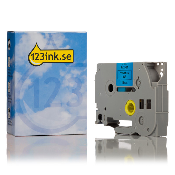 Varumärket 123ink ersätter Brother TZe-531 | svart text - blå märkband  | 12mm x 8m 080431 - 1
