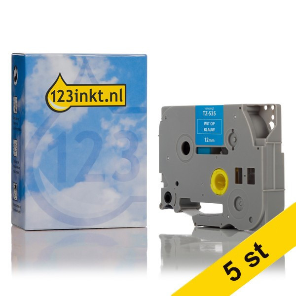 Varumärket 123ink ersätter Brother TZe-535 | vit text - blå märkband  | 12mm x 8m | 5st 650690 - 1