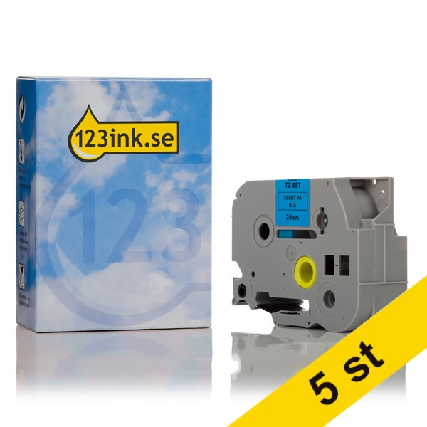 Varumärket 123ink ersätter Brother TZe-551 | svart text - blå märkband  | 24mm x 8m | 5st 650671 - 1