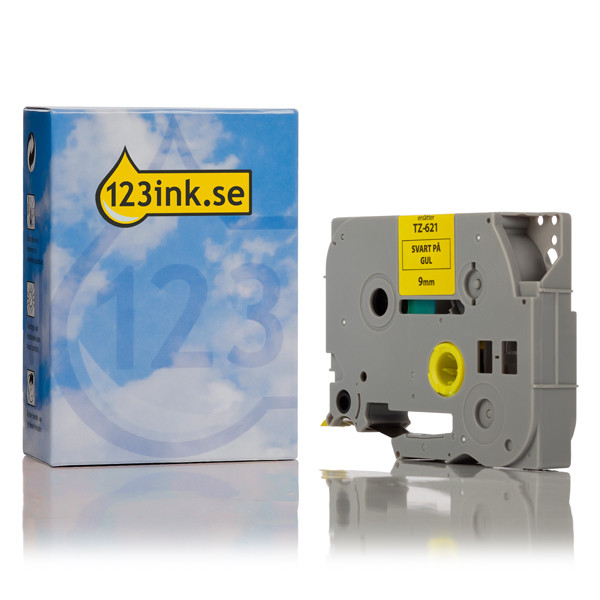 Varumärket 123ink ersätter Brother TZe-621 | svart text - gul märkband  | 9mm x 8m 080415 - 1