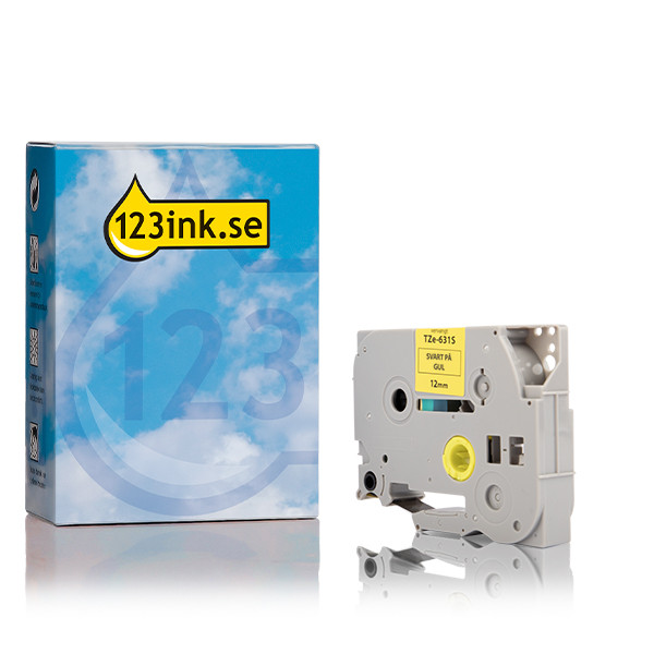 Varumärket 123ink ersätter Brother TZe-631S | svart text - gul märkband  | 12mm x 4m 080553 - 1