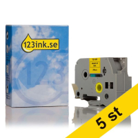 Varumärket 123ink ersätter Brother TZe-651 | svart text - gul märkband  | 24mm x 8m | 5st 650789