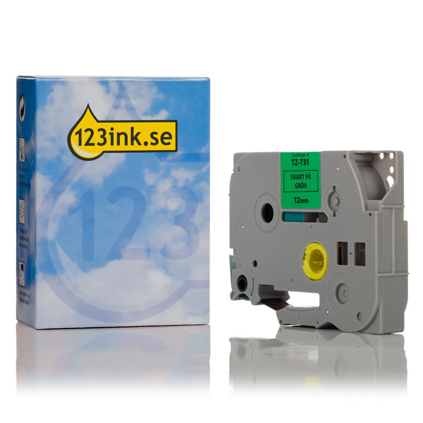 Varumärket 123ink ersätter Brother TZe-731 | svart text - grön märkband  | 12mm x 8m 080497 - 1