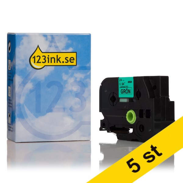 Varumärket 123ink ersätter Brother TZe-751 | svart text - grön tejp | 24mm x 8m | 5st TZe751C 650686 - 1