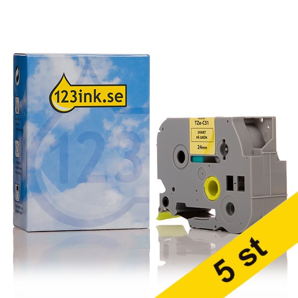 Varumärket 123ink ersätter Brother TZe-C51 | svart text - neongul märkband  | 24mm x 5m | 5st 650706 - 1