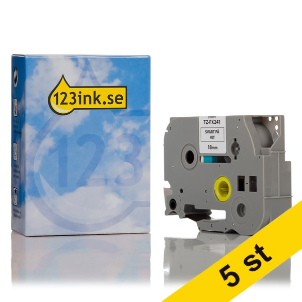 Varumärket 123ink ersätter Brother TZe-FX241 | Flexi ID | svart text - vit tejp | 18mm x 8m | 5st TZeFX241C 650695 - 1