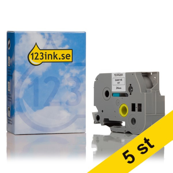 Varumärket 123ink ersätter Brother TZe-FX251 | Flexi ID | svart text - vit märkband  | 24mm x 8m | 5st 650676 - 1