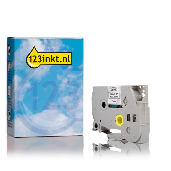 Varumärket 123ink ersätter Brother TZe-M921 | svart text - matt silvermärkband  | 9mm x 8m 080865 - 1
