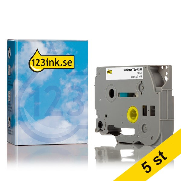 Varumärket 123ink ersätter Brother TZe-N231 | svart text - vit tejp | 12mm x 8m | 5st TZeN231C 650688 - 1