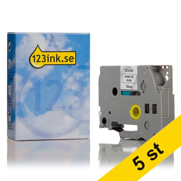 Varumärket 123ink ersätter Brother TZe-S131 | svart text - transparent märkband  | 12mm x 8m | 5st 650687 - 1