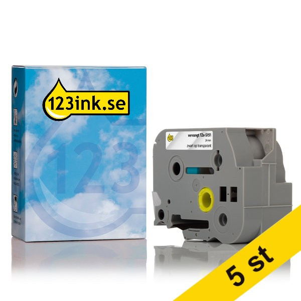 Varumärket 123ink ersätter Brother TZe-S151 | svart  text - transparent märkband  | 24mm x 8m | 5st 650668 - 1