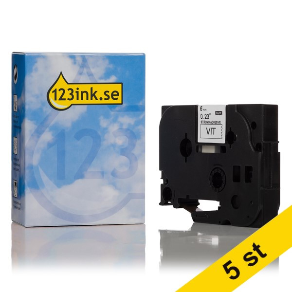 Varumärket 123ink ersätter Brother TZe-S211 | svart text - vit tejp | 6mm x 8m | 5st TZeS211C 650643 - 1