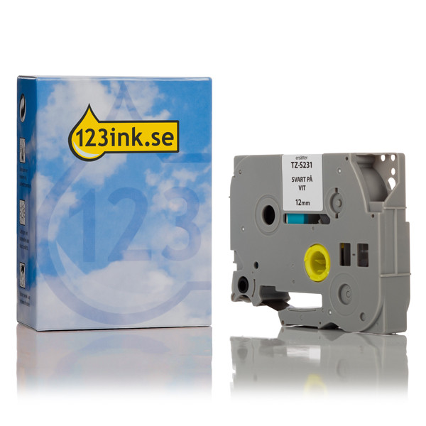 Varumärket 123ink ersätter Brother TZe-S231 | svart text - vit märkband  | 12mm x 8m 080673 - 1