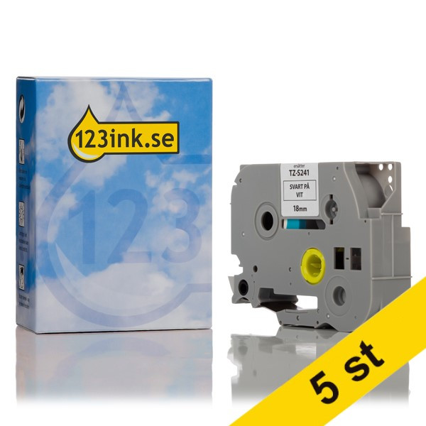 Varumärket 123ink ersätter Brother TZe-S241 | svart text - vit tejp | 18mm x 8m | 5st TZeS241C 650654 - 1