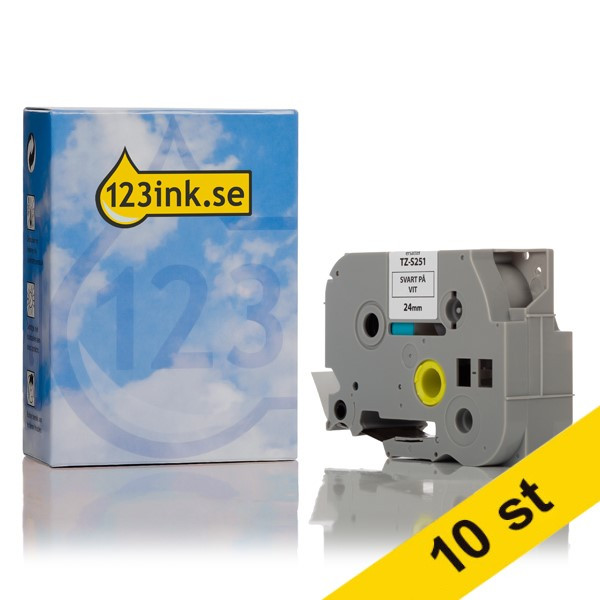 Varumärket 123ink ersätter Brother TZe-S251 | svart text - vit tejp | 24mm x 8m | 10st  650556 - 1