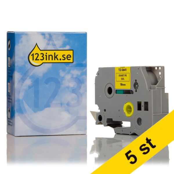 Varumärket 123ink ersätter Brother TZe-S641 | svart text - gul tejp | 18mm x 8m | 5st TZeS641C 650673 - 1