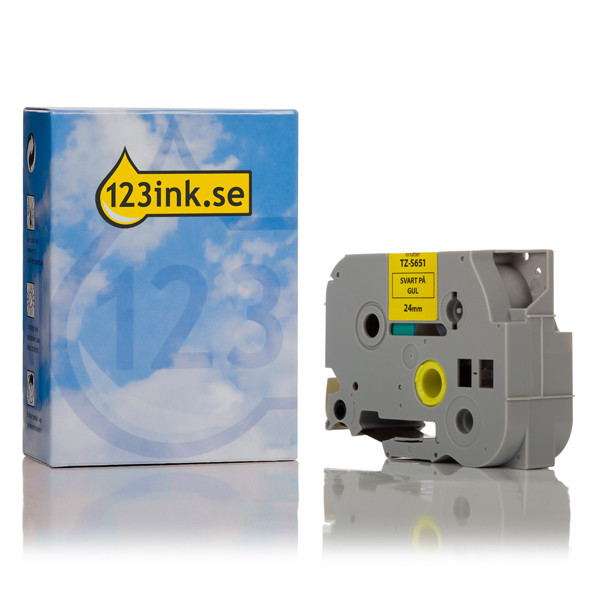 Varumärket 123ink ersätter Brother TZe-S651 | svart text - gul märkband  | 24mm x 8m 080689 - 1