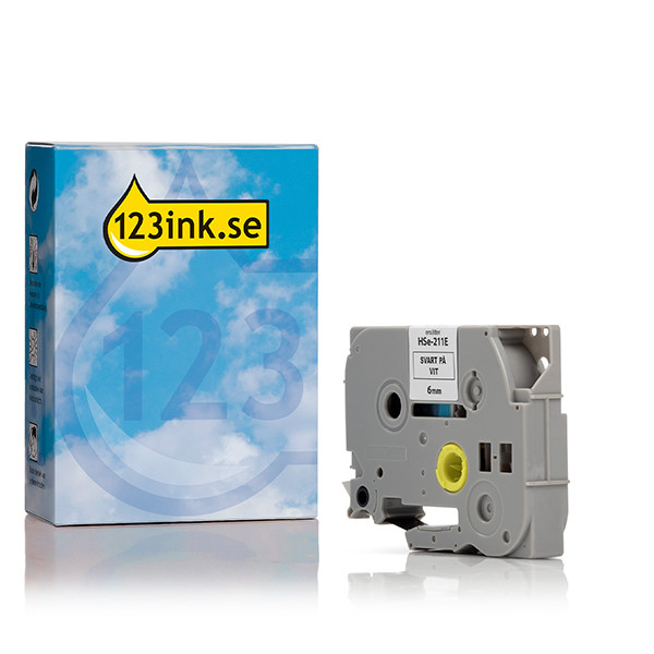 Varumärket 123ink ersätter Brother HSe-211E värmekrympslang | svart text - vit märkband  | 5,2mm 350601 - 1