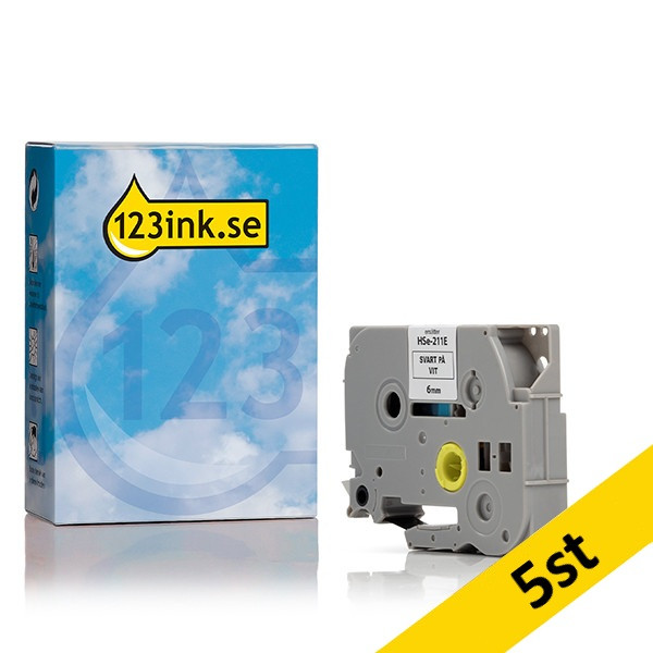 Varumärket 123ink ersätter Brother HSe-211E värmekrympslang | svart text - vit märkband | 6mm | 5st 650857 - 1