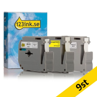 Varumärket 123ink ersätter Brother M-K221BZ+M-K221SBZ+M-K621BZ | svart text - vit/gul märkband  | 9mm | 9st 089299