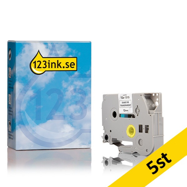 Varumärket 123ink ersätter Brother TZe-131S | svart text - transparent märkband | 12mm x 4m | 5st 650854 - 1