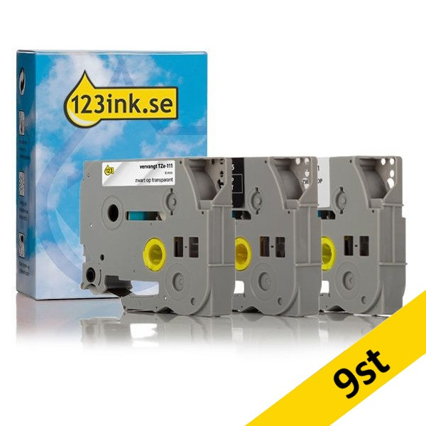 Varumärket 123ink ersätter Brother TZe-211+TZe-111+TZe-315 | svart/vit text - vit/transparent/svart märkband  | 6mm x 8m | 9st 089294 - 1