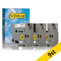 Varumärket 123ink ersätter Brother TZe-211+TZe-121+TZe-325 | svart/vit text - vit/transparent/svart märkband  | 9mm x 8m | 9st 089291