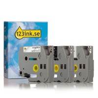 Varumärket 123ink ersätter Brother TZe-211+TZe-121+TZe-325 | svart/vit text - vit/transparent/svart märkband  | 9mm x 8m 350623