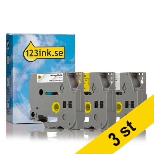 Varumärket 123ink ersätter Brother TZe-231+TZe-131+TZe-631 | svart text - vit/transparent/gul märkband  | 12mm x 8m | 9st 089289 - 1