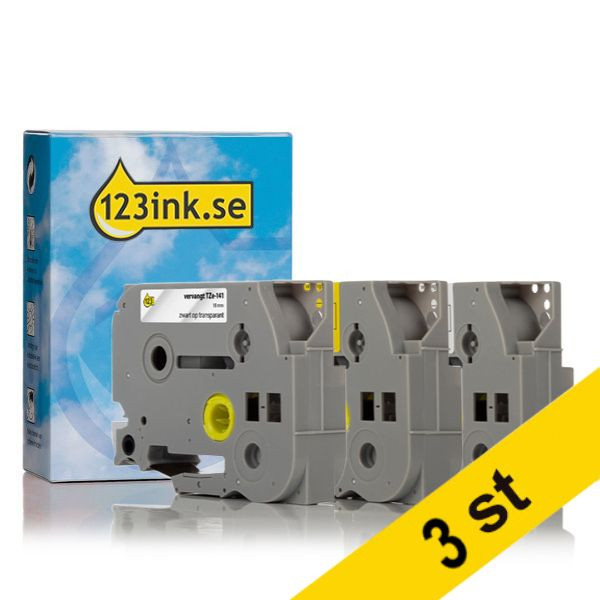 Varumärket 123ink ersätter Brother TZe-241+TZe-641+TZe-141 | svart text - vit/transparent/gul märkband  | 18mm x 8m | 9st 089293 - 1