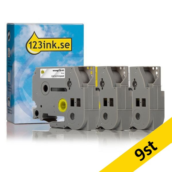 Varumärket 123ink ersätter Brother TZe-241+TZe-641+TZe-141 | svart text - vit/transparent/gul märkband  | 18mm x 8m | 9st 089293 - 1