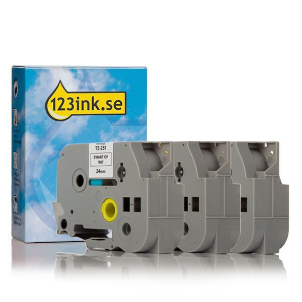 Varumärket 123ink ersätter Brother TZe-251+TZe-651+TZe-355 | svart/vit text - vit/gul/svart tejp | 24mm x 8m  350626 - 1