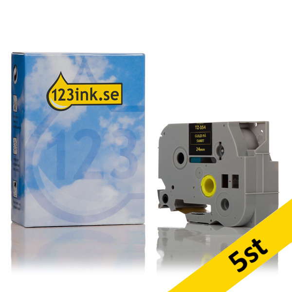 Varumärket 123ink ersätter Brother TZe-354 | guld text - svart märkband | 24mm x 8m | 5st 650852 - 1