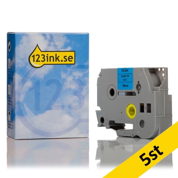 Varumärket 123ink ersätter Brother TZe-541 | svart text - blå märkband | 18mm x 8m	| 5st 650844 - 1