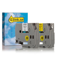 Varumärket 123ink ersätter Brother TZe-FX211+TZe-FX621 | Flexi ID | svart text - vit/gul märkband  | 9mm x 8m 350608