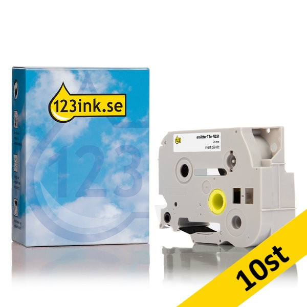Varumärket 123ink ersätter Brother TZe-N251 | svart text - vit märkband | 24mm x 8m | 10st 650839 - 1