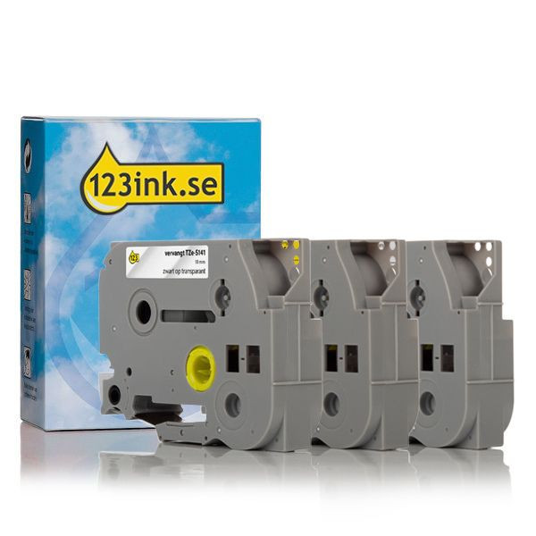 Varumärket 123ink ersätter Brother TZe-S241+TZe-S641+TZe-S141 | svart text - vit/gul/transparent | 18mm x 8m​​​​​​​  350615 - 1