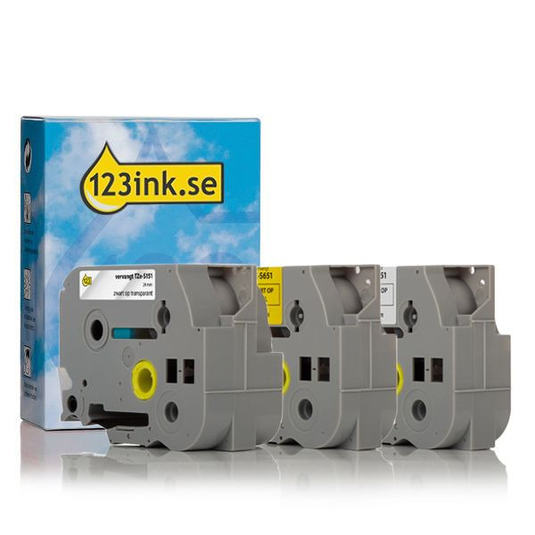 Varumärket 123ink ersätter Brother TZe-S251+TZe-S651+TZe-S151 | svart text - vit/gul/transparent | 24mm x 8m​​​​​​​  350616 - 1