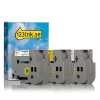 Varumärket 123ink ersätter Brother TZe-S251+TZe-S651+TZe-S151 | svart text - vit/gul/transparent | 24mm x 8m​​​​​​​  350616