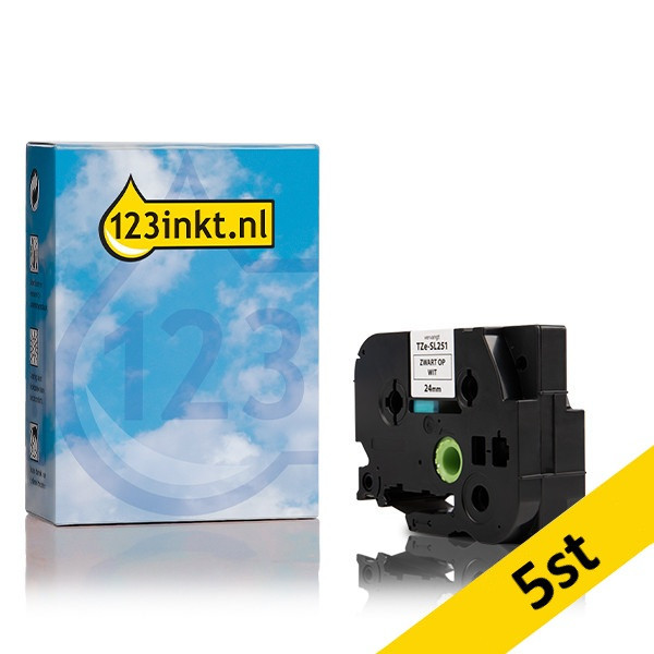 Varumärket 123ink ersätter Brother TZe-SL251 självlaminerande märkband | svart text - vit märkband | 24mm x 8m | 5st 653085 - 1